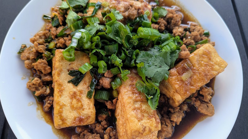Fried Tofu With Ground Pork
